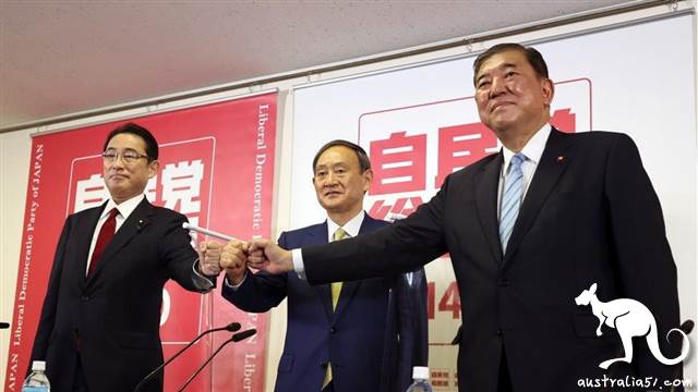 岸田文雄(左),菅义伟(中)和石破茂